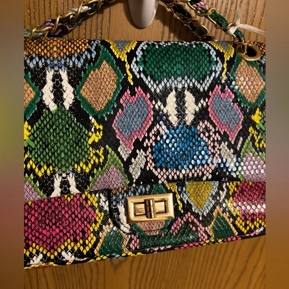 Multicolor Snake Print Women's Purse Bag - Picture 2 of 10